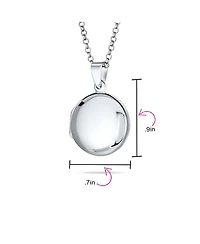 Bling Jewelry Simple Round Photo Locket Necklace Medium Dome Circle Holds Pictures .925 Sterling Silver