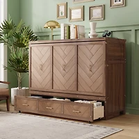 Streamdale Furniture Queen Size Pine Wood Murphy Bed with Usb Charging Station