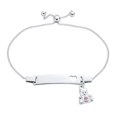 Bling Jewelry Petite Bear Charm Blank Name Identification Id Bolo Bracelet .925 Sterling Silver 5- 6" Adjustable