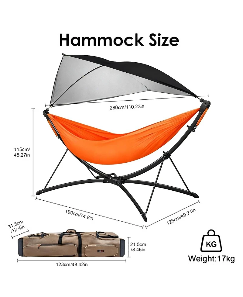 Streamdale Furniture Portable Outdoor Hammock with Quick-Fold Stand, Sunshade, and Storage Bag