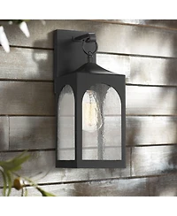 Possini Euro Design Tyne Modern Outdoor Wall Light Fixtures Set of 2 Matte Black Metal 16 1/2" Seedy Glass for Post Exterior Barn Deck