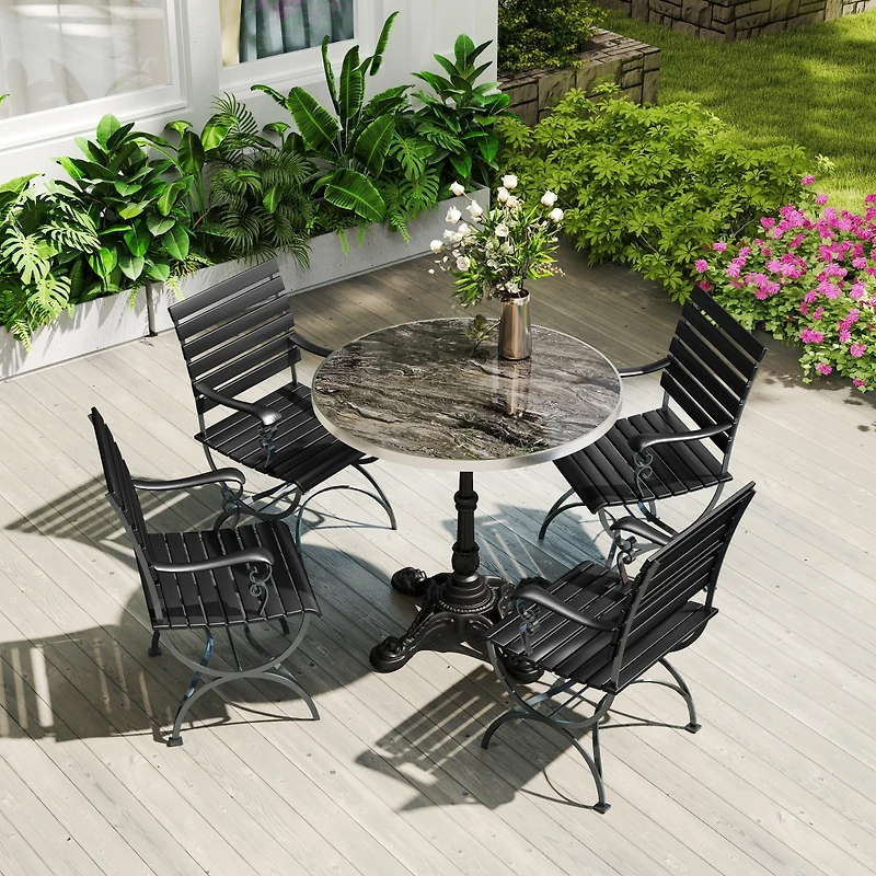 Streamdale Furniture Marble-Look Sintered Stone Square Bistro Table with Cast Iron Base