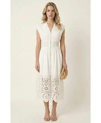 Modenaire Women's Cap-Sleeve Smocked-Waist Eyelet-Hem Dress