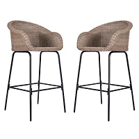 Streamdale Furniture Ladd Outdoor Metal Wicker Barstool, Light Faux Wicker, Set of 2
