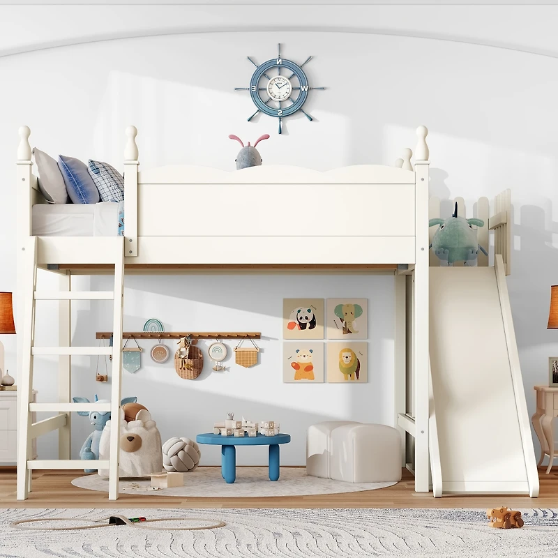 Streamdale Furniture Solid Wood Loft Bed with Storage, Wardrobe, and Slide