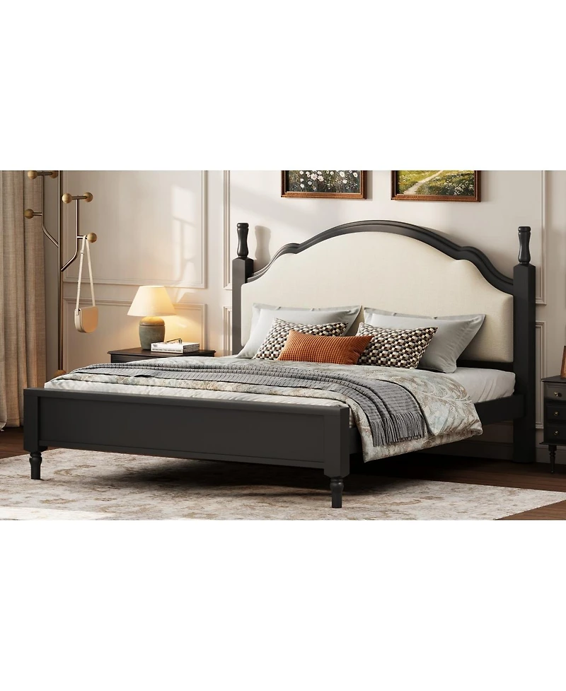 Streamdale Furniture King Size Wood Platform Bed with Upholstered Headboard, Frame plus Fabric
