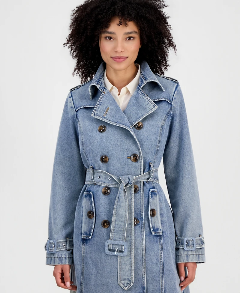 Steve Madden Women's Double-Breasted Denim Trench Coat