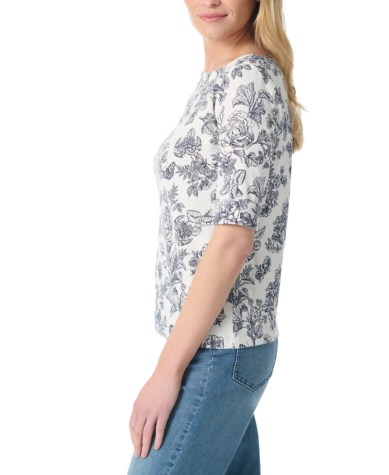 Gloria Vanderbilt Women's Alanis Printed Cuffed-Sleeve T-Shirt