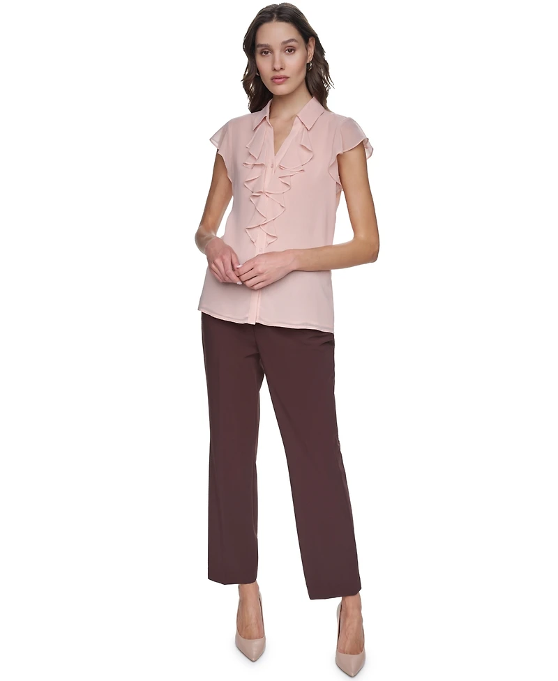 Calvin Klein Petite Collared Ruffle-Front Top
