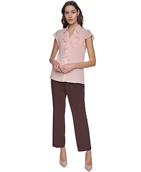 Calvin Klein Petite Collared Ruffle-Front Top