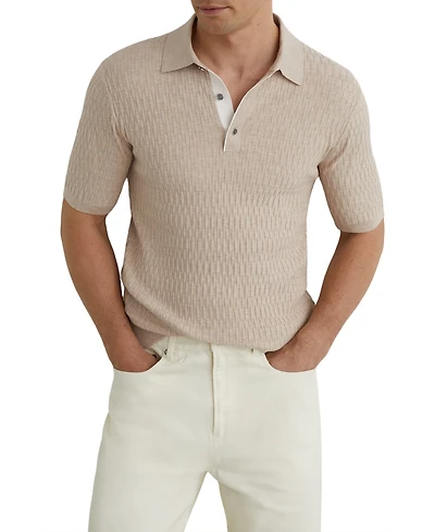 Reiss Men's Era Textured-Knit Half-Button Polo Shirt
