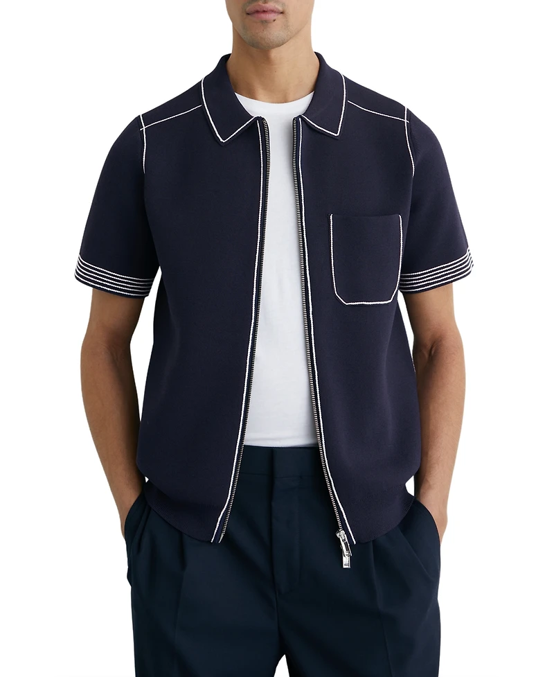 Reiss Men's Blake Stitch-Detail Zip-Through Knit Shirt