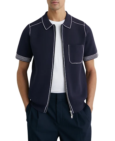 Reiss Men's Blake Stitch-Detail Zip-Through Knit Shirt