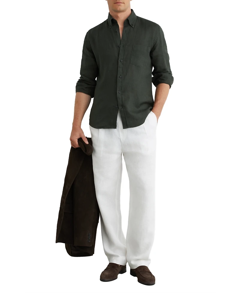 Reiss Men's Queens Linen Regular-Fit Button-Down Shirt