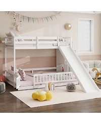 Streamdale Furniture Twin Over Full Bunk Bed with Slide and Storage Staircase