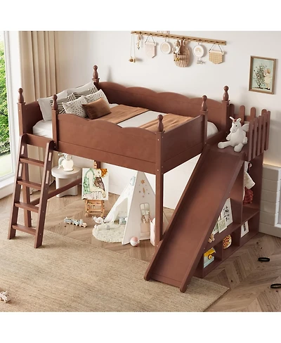 Streamdale Furniture Solid Wood Loft Bed with Storage, Wardrobe, and Slide,