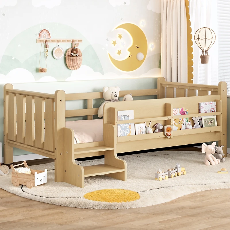 Streamdale Furniture Twin Size Floor Bed with Storage Bookcases and Stairs