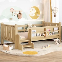 Streamdale Furniture Twin Size Floor Bed with Storage Bookcases and Stairs