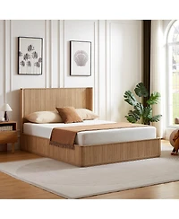 Streamdale Furniture Oak Corrugated Wave Queen Platform Bed Frame, Headboard