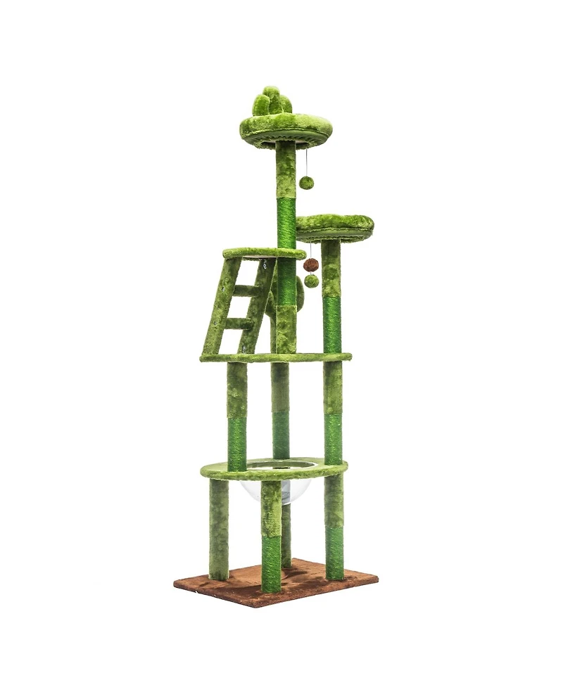 Streamdale Furniture 72in Cactus Cat Tree With Transparent Capsule, Scratching Posts And Perches