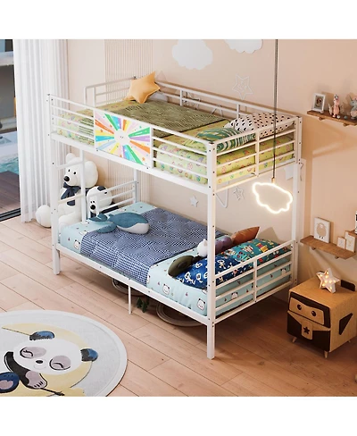 Streamdale Furniture Twin Over Twin Heavy-Duty Metal Bunk Bed with Guardrails and Ladder
