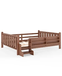 Streamdale Furniture Queen Size Solid Wood Floor Bed with Storage Bookcases and Stairs