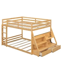 Streamdale Furniture Full Bunk Bed with Led Lights, Usb Ports, Storage Shelves and 2 Drawers