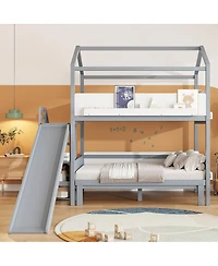 Streamdale Furniture House-Shaped Twin/Full Bunk Bed with Slide, Storage Stairs