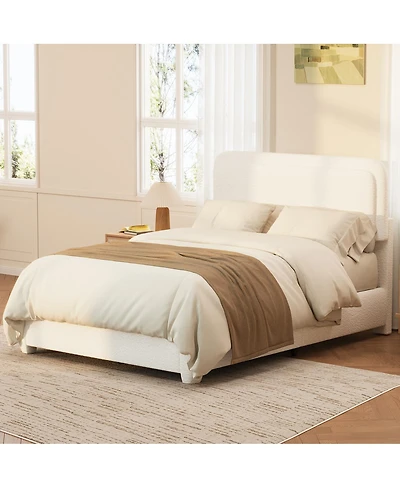 Streamdale Furniture Boucle Queen Bed Frame with Adjustable Curved Cloud Headboard