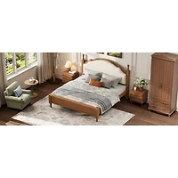 Streamdale Furniture King Size Wood Platform Bed with Upholstered Headboard, Frame Fabric