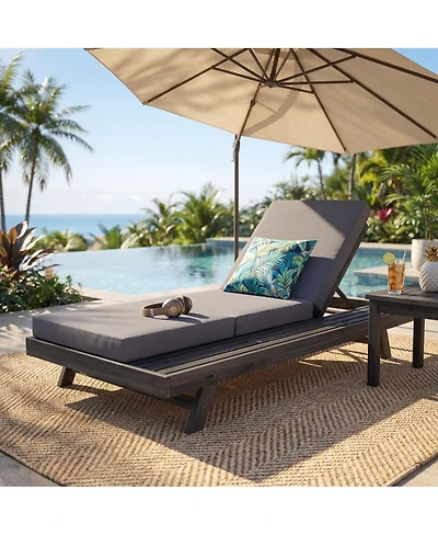 Streamdale Furniture Acacia Solid Wood Lounge Chaise Set with Dark Cushions
