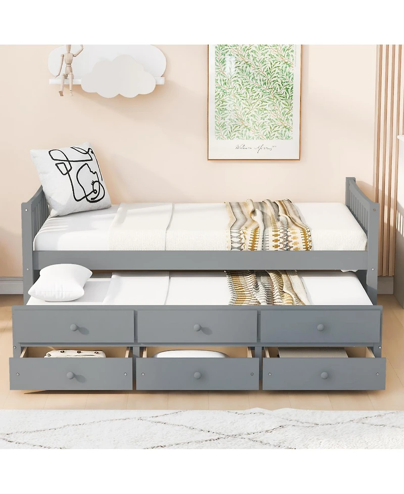 Streamdale Furniture Daybed with Trundle and Drawers, Twin Size
