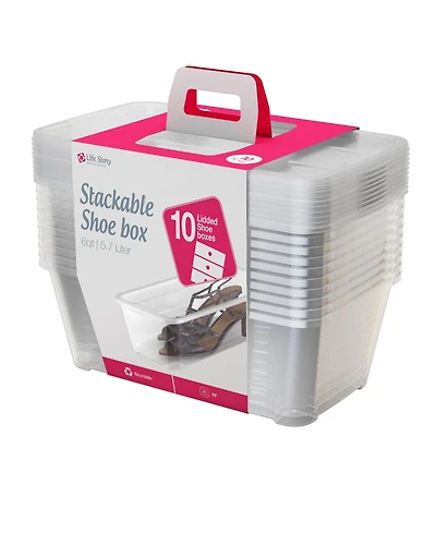 Life Story 6L Shoe and Closet Storage Box Stacking Containers, Clear (10 Pack)