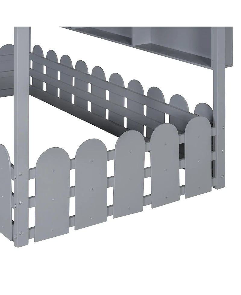 Streamdale Furniture Twin Montessori House Bed with Fence, Storage and Lights