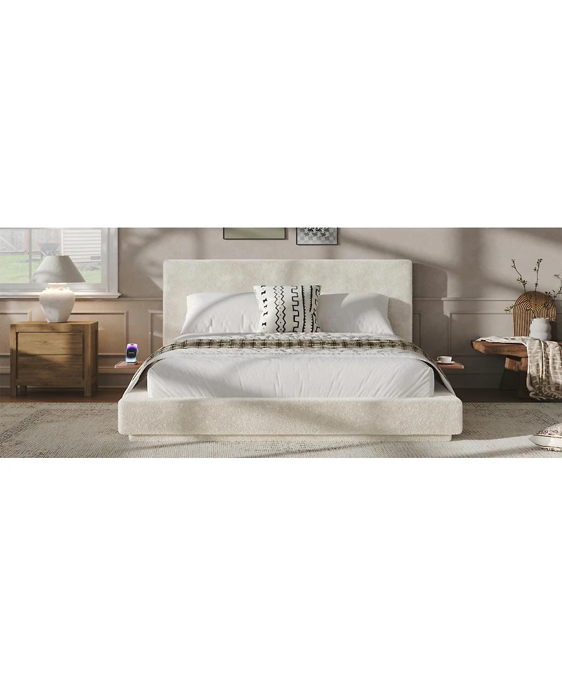 Streamdale Furniture Queen Bed Frame with Adjustable Side Table and Upholstered Cushion