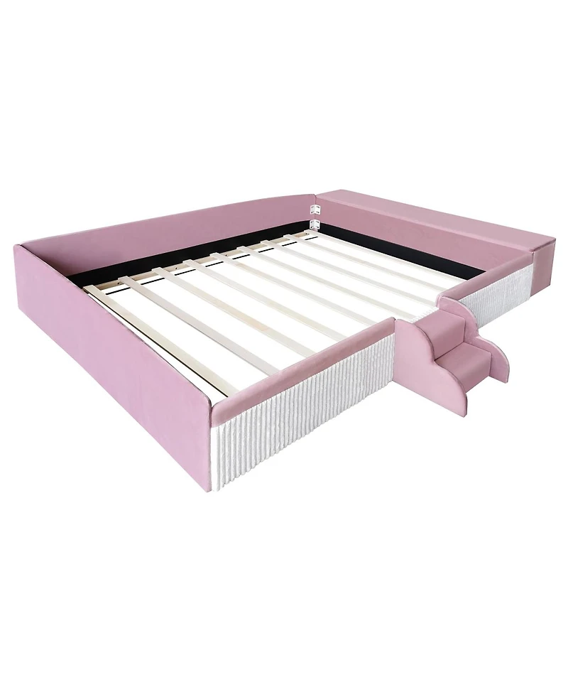 Streamdale Furniture Queen Velvet Daybed with Stairs, Gas Lift Storage and Padded Guardrails