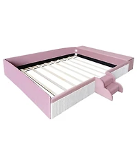 Streamdale Furniture Queen Velvet Daybed with Stairs, Gas Lift Storage and Padded Guardrails