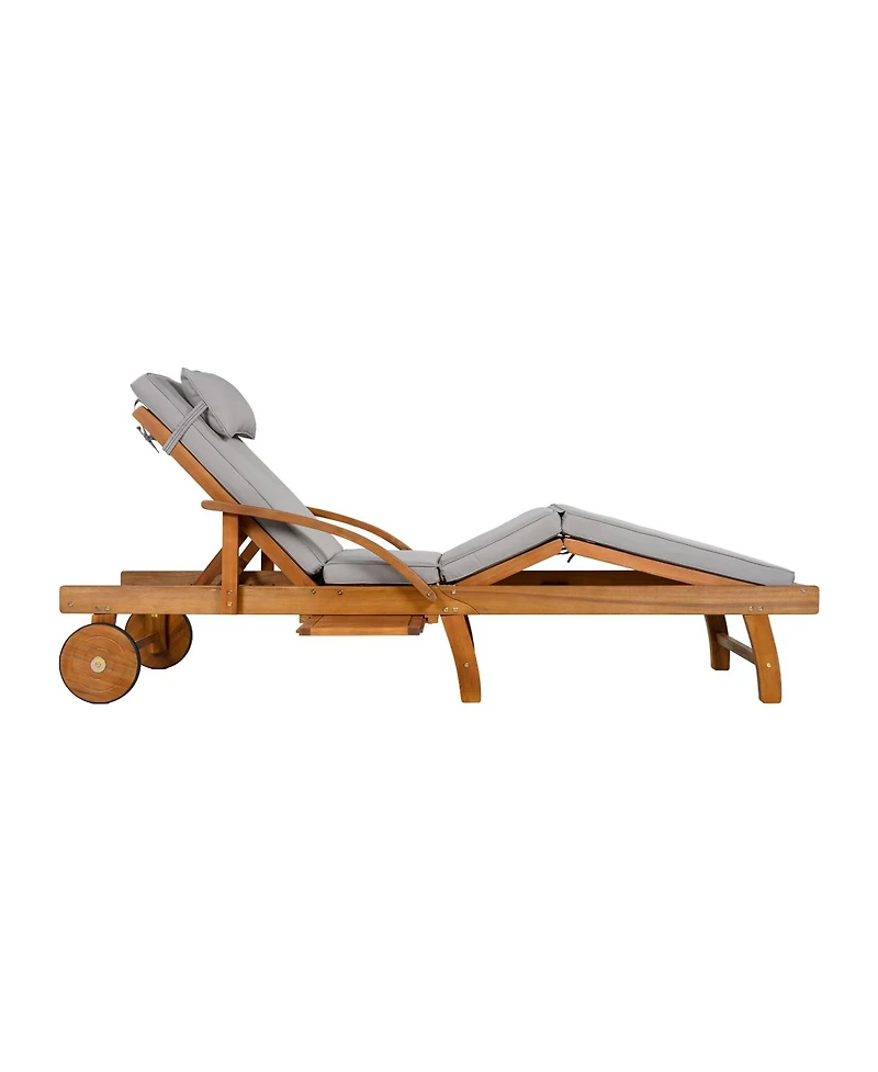 Streamdale Furniture 77.5" Adjustable Acacia Wood Outdoor Lounge Chair with Cushions and Side Tray