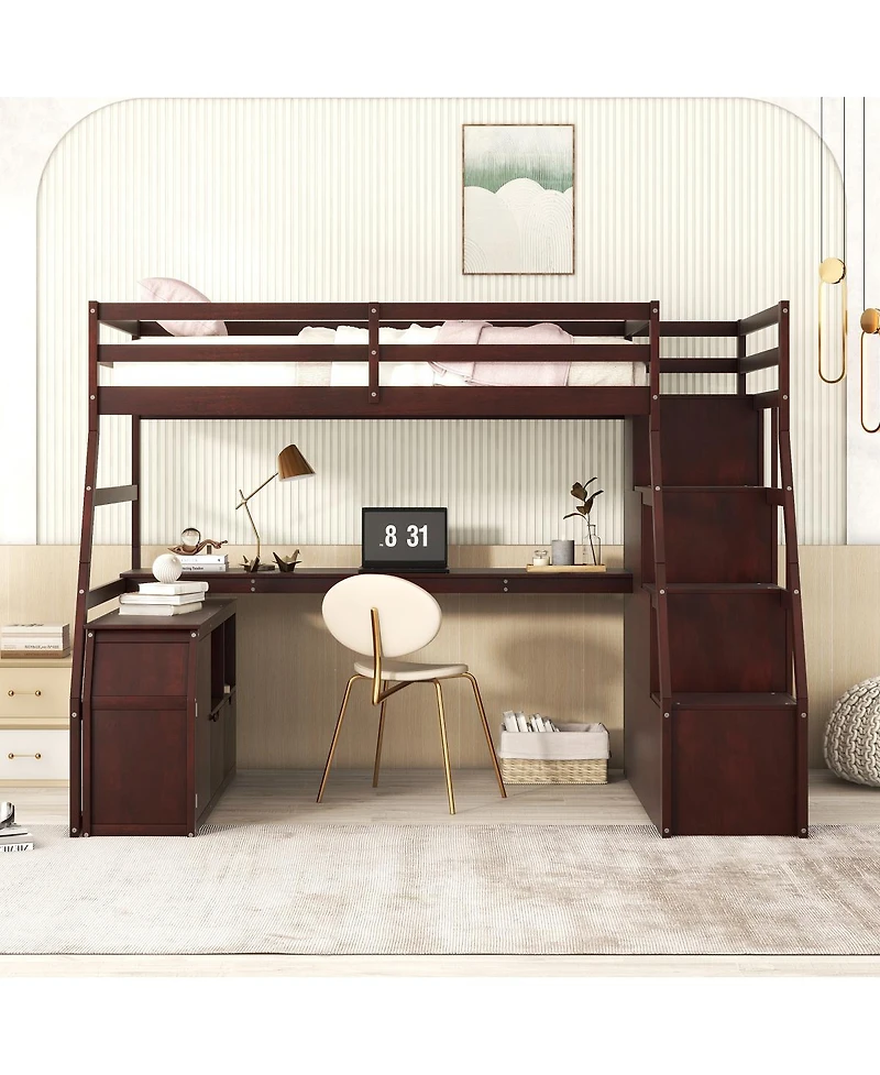 Streamdale Furniture Twin Size Loft Bed With 7 Drawers 2 Shelves And Desk - Espresso