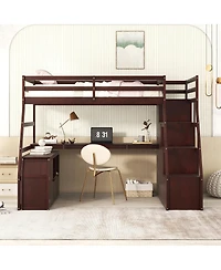 Streamdale Furniture Twin Size Loft Bed With 7 Drawers 2 Shelves And Desk - Espresso