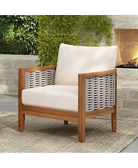 Streamdale Furniture Outdoor Woven Rope Armchair with Acacia Wood Frame and Cushions