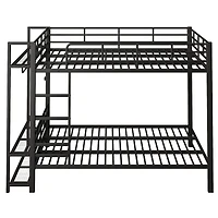 Streamdale Furniture Queen Size Metal Bunk Bed With Storage Shelves, Hooks, And Led Lights