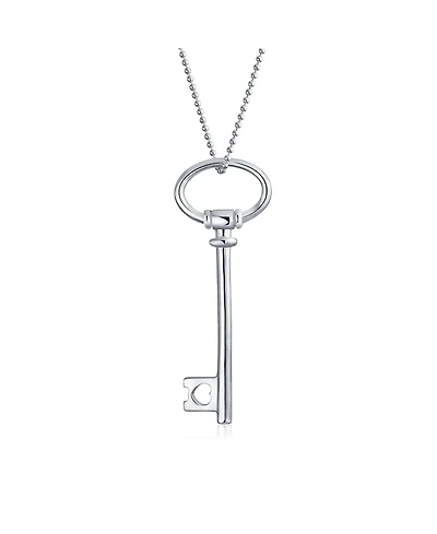 Bling Jewelry Romantic Key to My Heart Oval Key Pendant Necklace Large Plain ,925 Sterling Silver Gift