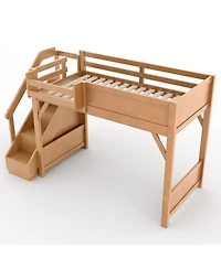 Streamdale Furniture Twin Size Loft Bed With Wardrobe, Storage, And Stairs