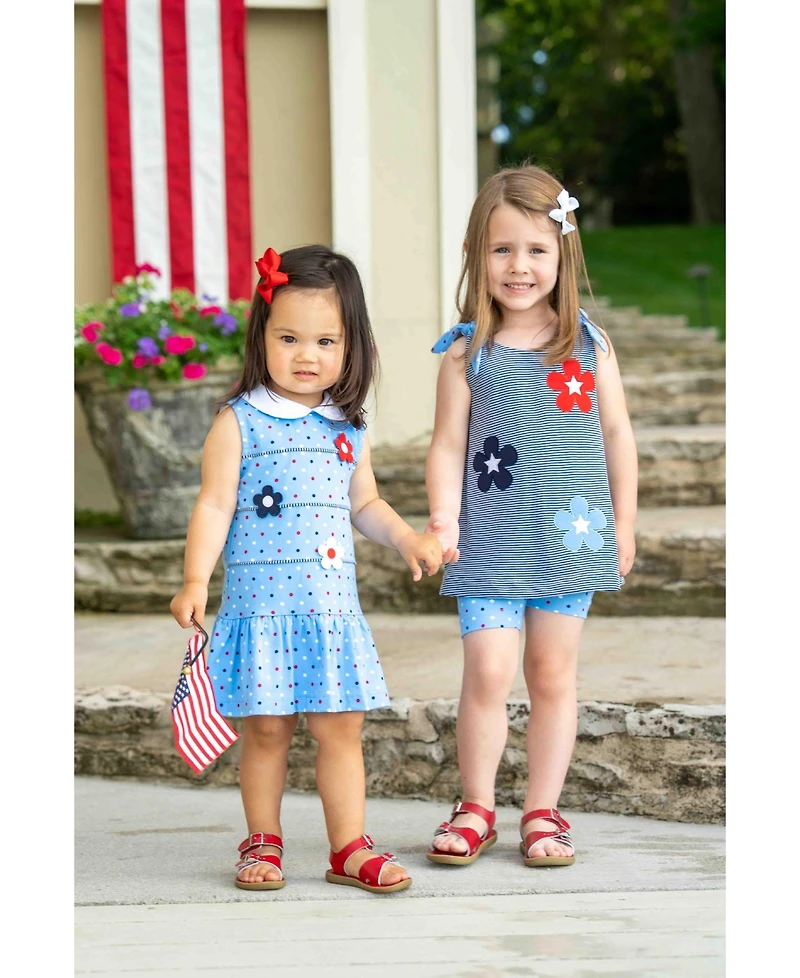 Florence Eiseman Toddler Girls Stripe Knit Short Set With Flowers and Stars