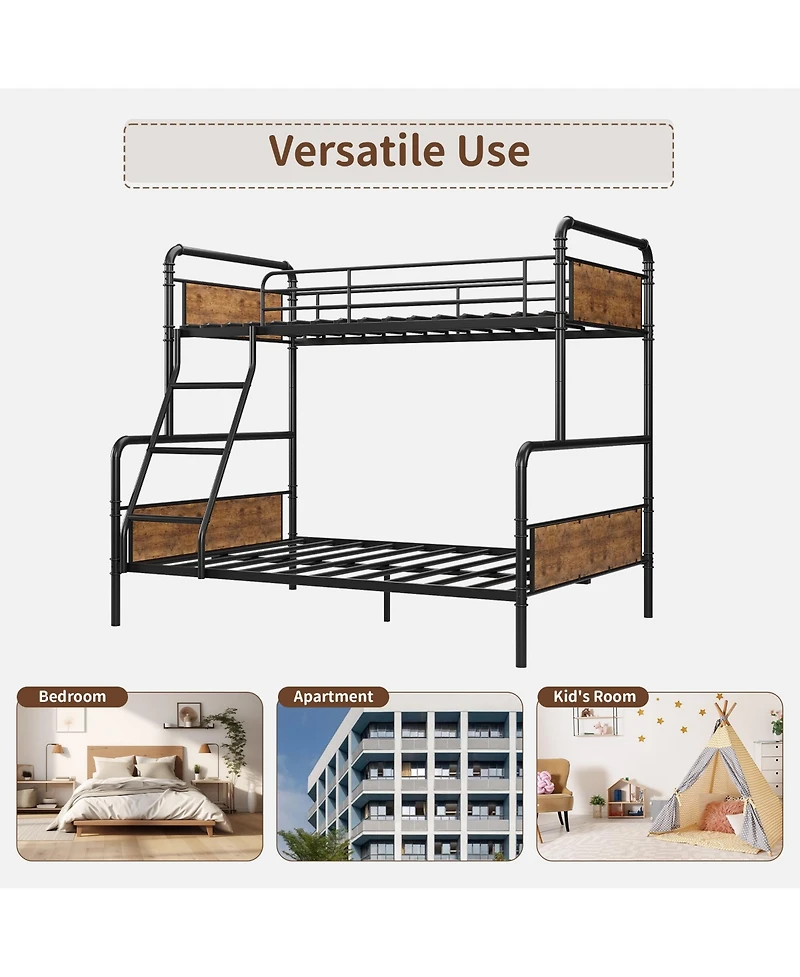 homfan Modern Metal Bunk Bed Frame with Guardrails and Secure Ladder, Convertible Split Design, Under-Bed Storage Clearance, Industrial Style