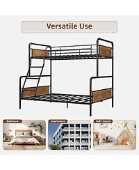 homfan Modern Metal Bunk Bed Frame with Guardrails and Secure Ladder, Convertible Split Design, Under-Bed Storage Clearance, Industrial Style