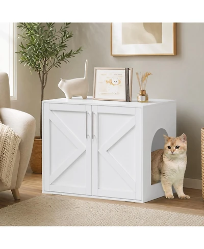 homfan Hidden Cat Litter Box Enclosure Furniture with Ventilation and Easy-Clean Doors, Multi-Use Tv Stand/Side Table/Coffee Table, Durable Wood