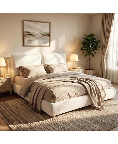 Streamdale Furniture Queen Size Upholstered Bed Frame With Removable Pillow Headboar