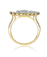 Sterling Silver 14k Gold Plated Cubic Zirconia Cluster Heart Petal Flower Ring